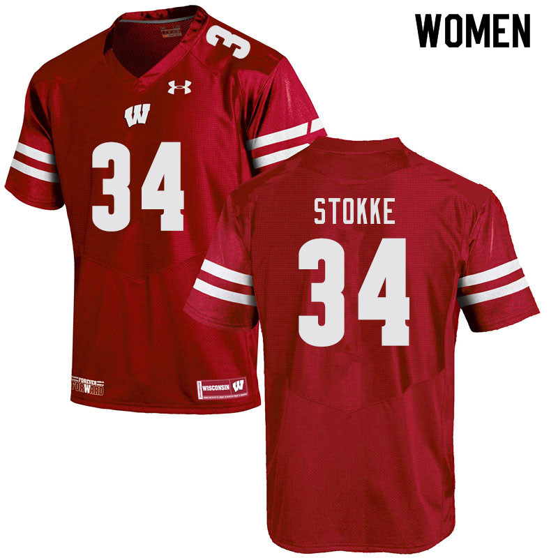 Wisconsin Badgers Women's #34 Mason Stokke NCAA Under Armour Authentic Red College Stitched Football Jersey GZ40F48AQ